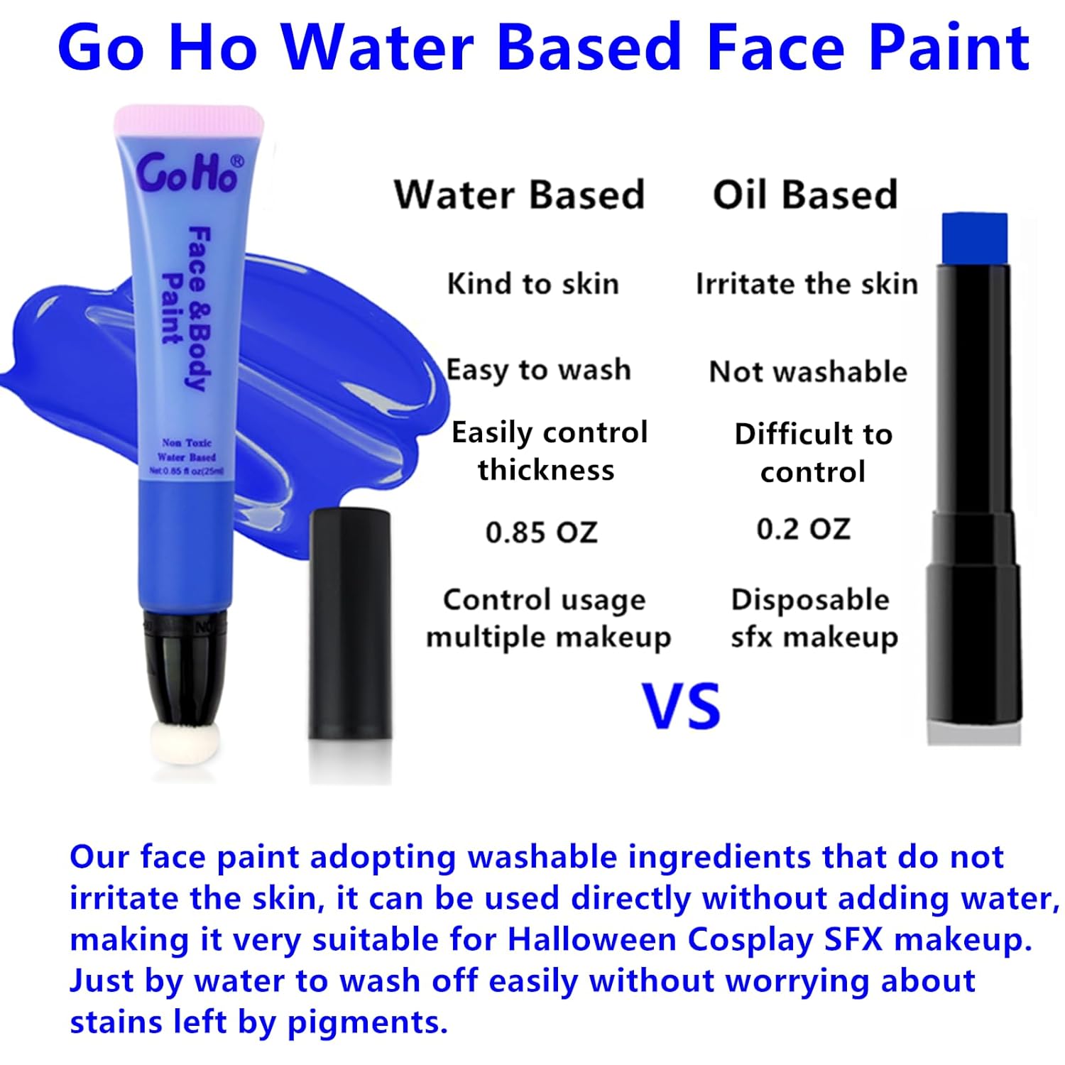 Go Ho Barra de pintura facial en blanco y negro, crema a base de agua, lavable, varita de pintura facial blanca y negra con aplicador de cojín,