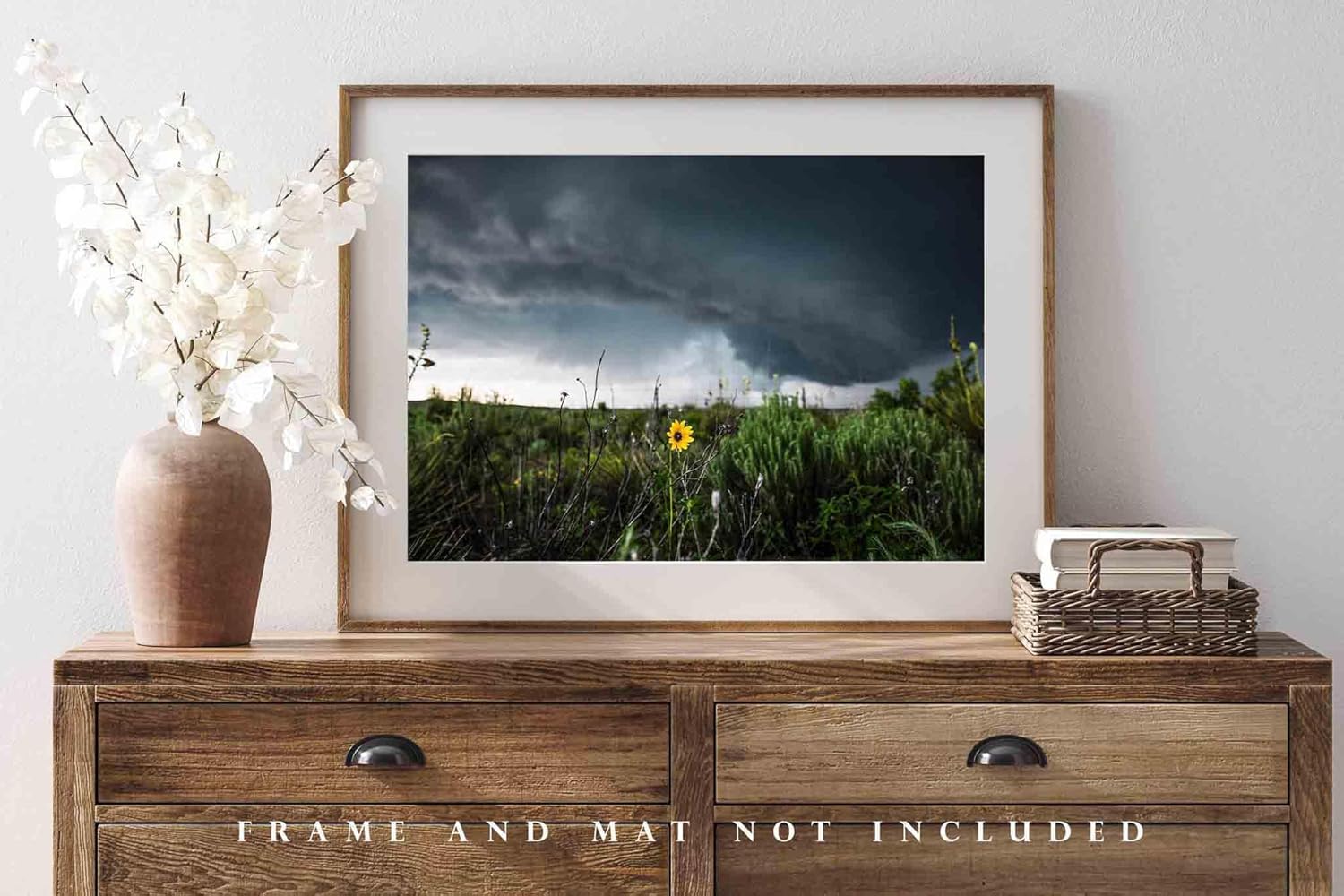 Storm Photography Print (Not Framed) Picture of Thunderstorm Passing Behind Wild Sunflower on Spring Day in Texas Flower Wall Art Nature Decor (8″ x