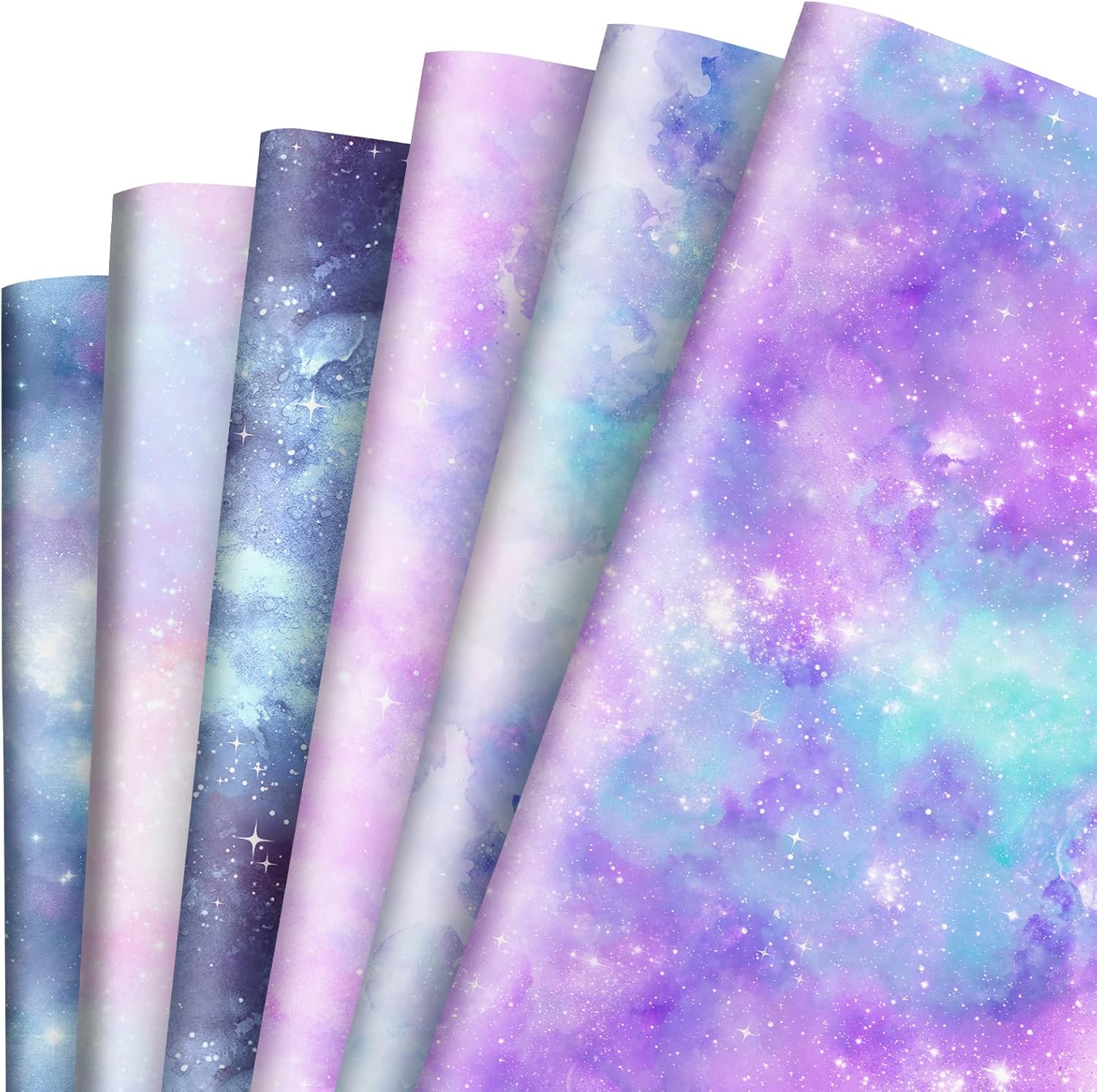 Whaline 12 hojas de papel de regalo de galaxia púrpura azul cielo estrellado de ensueño papel de regalo para cumpleaños, baby shower, manualidades,