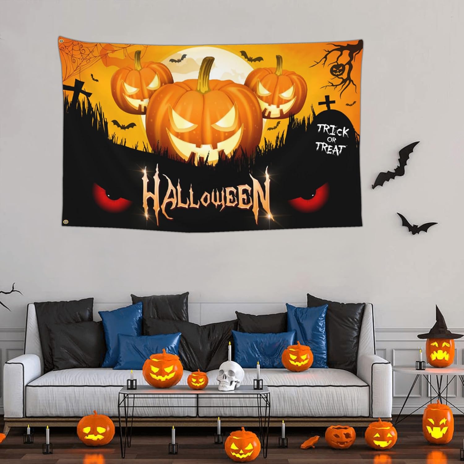 Bandera de Halloween de 3 x 5 para exteriores, bandera de calabaza de Halloween de doble cara para interiores y exteriores, decoración de Halloween,