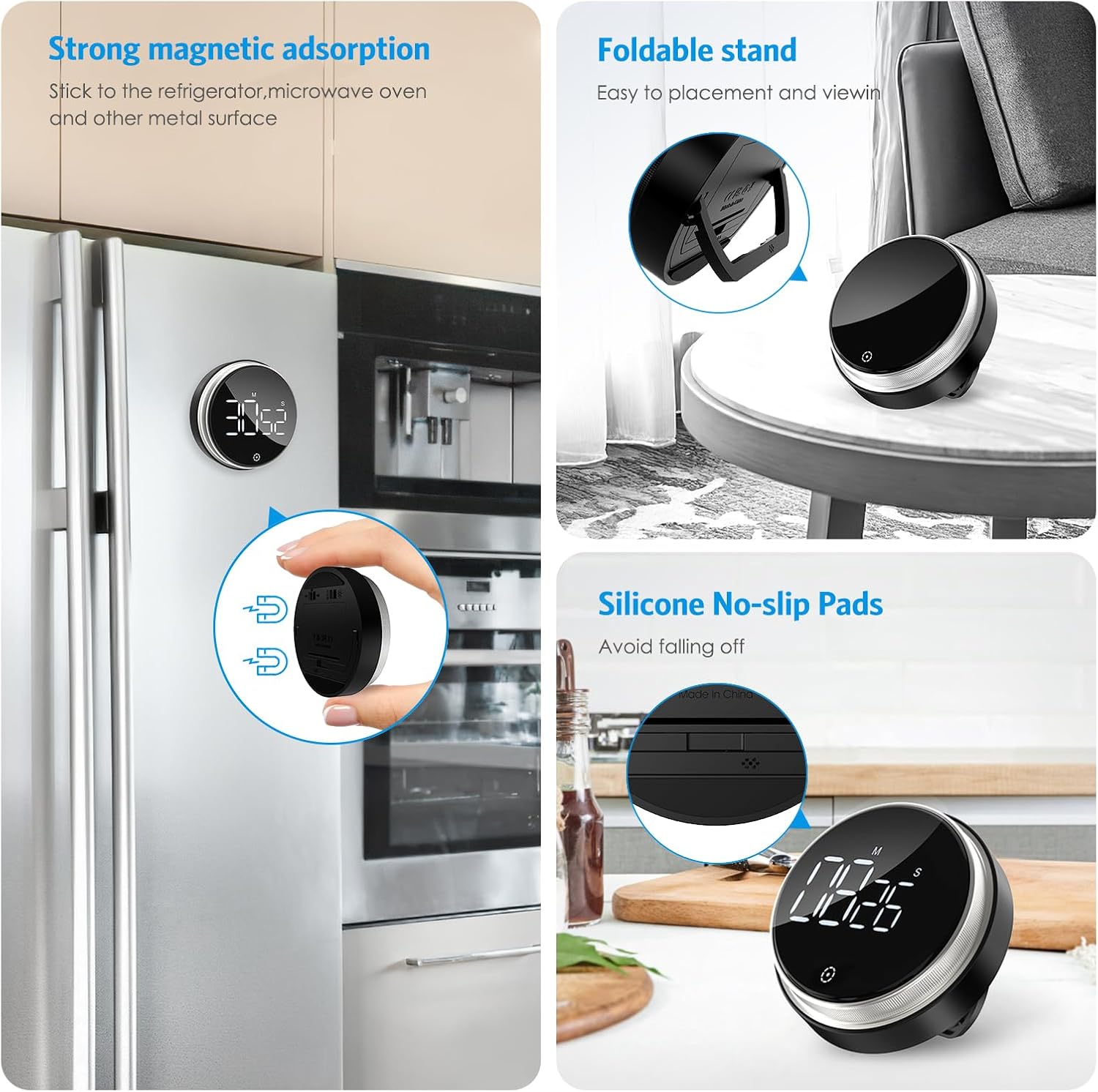 AMIR Temporizadores digitales de cocina, temporizador magnético para cocinar, temporizadores visuales alimentados con batería con pantalla LED