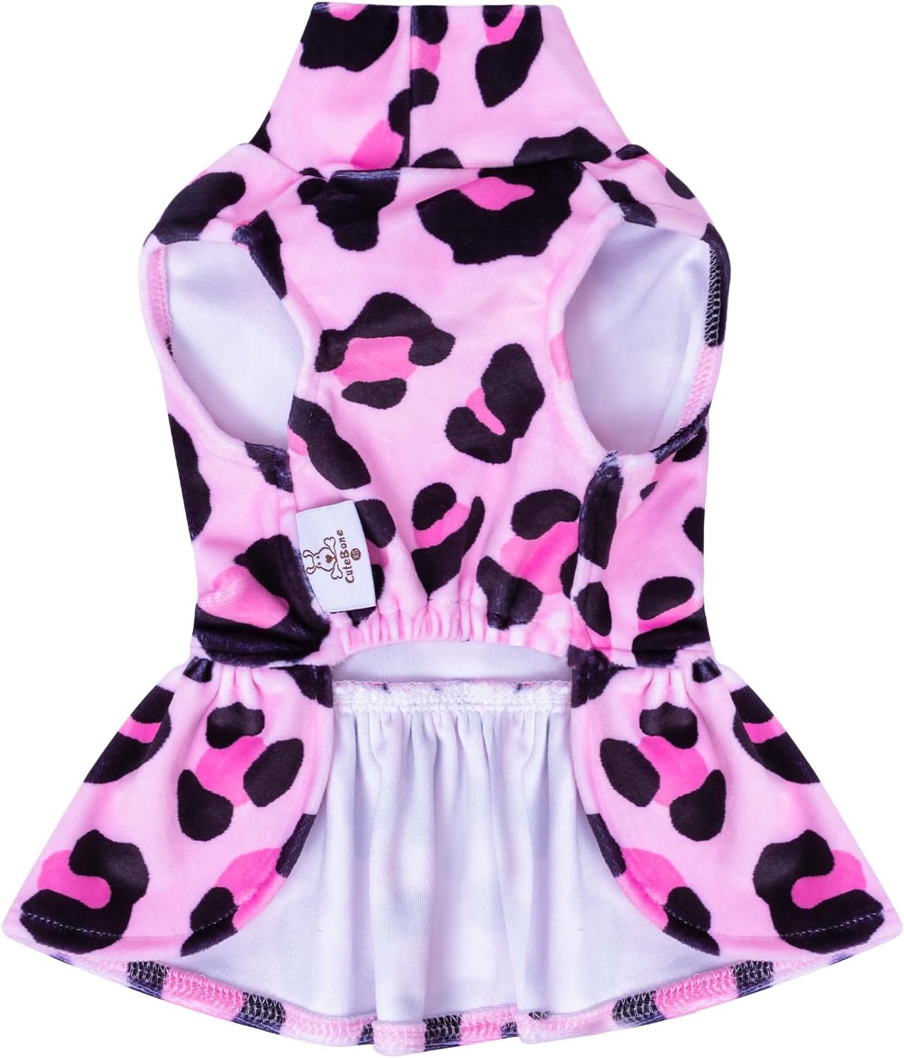 CuteBone Vestido de terciopelo para perro de cuello alto, falda con estampado de leopardo, disfraz de falda para cachorros, ropa para mascotas, ropa