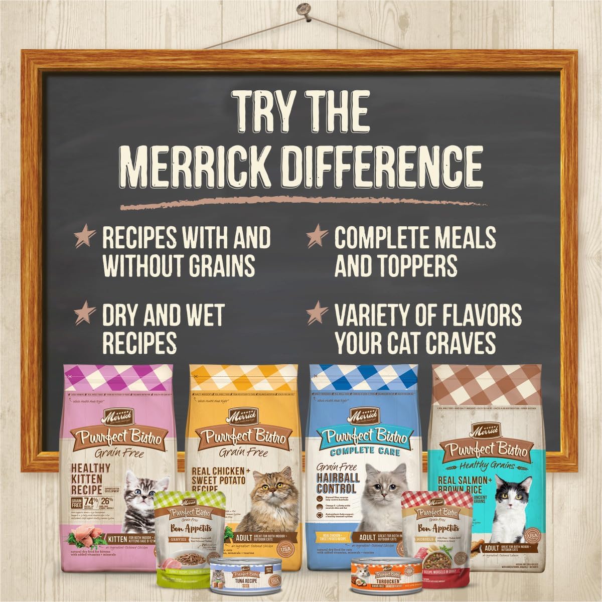 Merrick Purrfect Bistro sin granos, – Alimento húmedo sin granos para gatos, receta de paté de pollo – (24) 5.5 oz, Latas