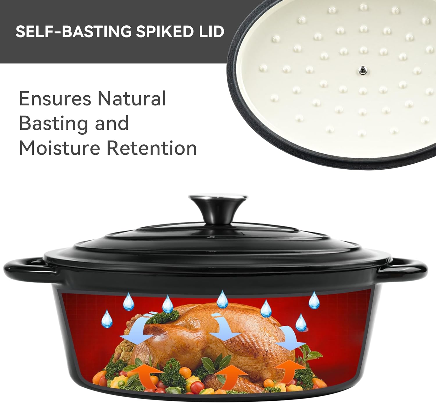 Olla de horno holandés ovalada esmaltada de 4.5 cuartos de galón con tapa y asas dobles, horno holandés de hierro fundido para cocinar, hornear pan,