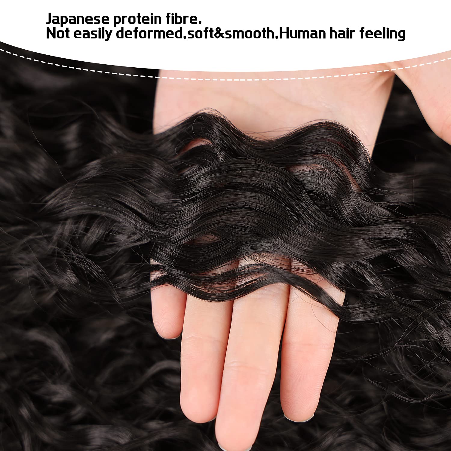 Extensiones de cola de caballo rizadas de 24 pulgadas, cabello sintético de onda profunda con cordón para mujeres negras, sensación de cabello