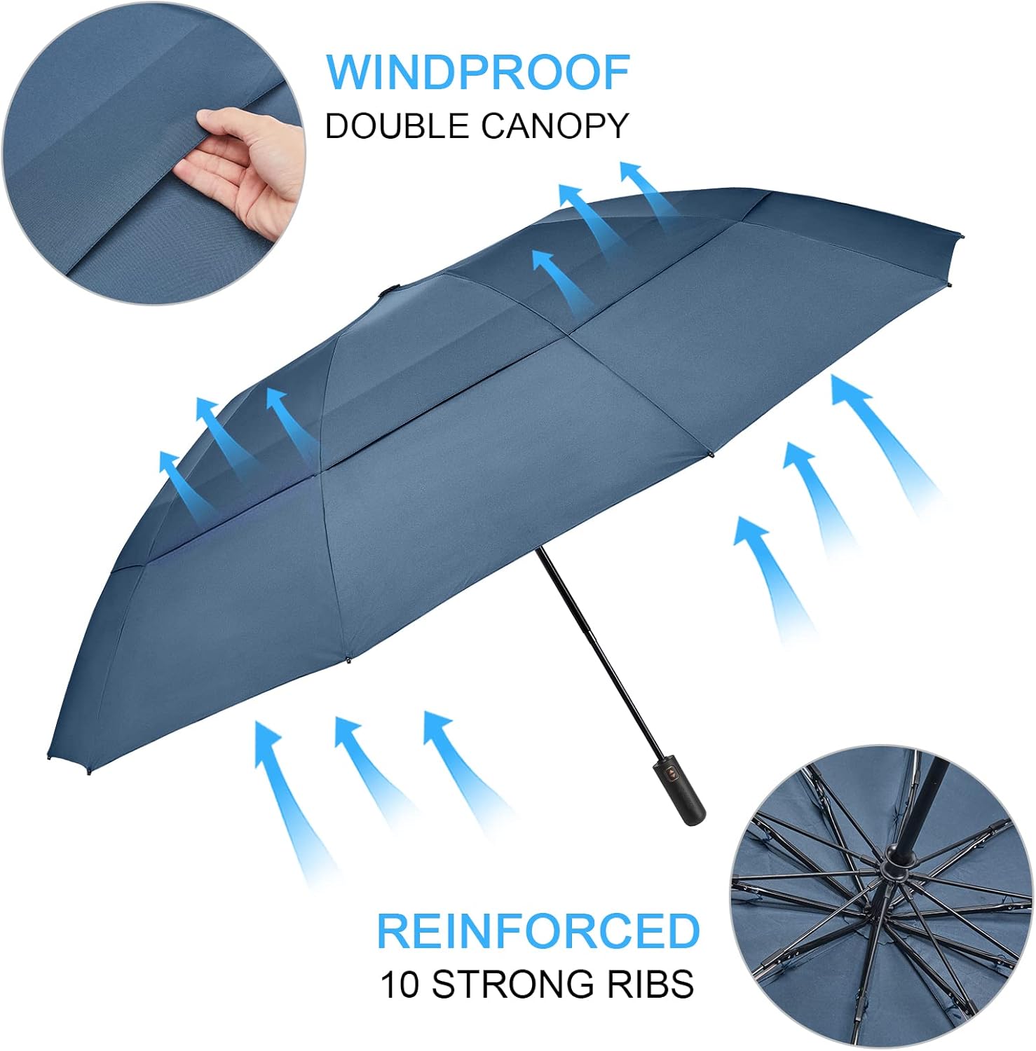 G4Free Paraguas de golf compacto grande de 465462 pulgadas, resistente al viento, 10 varillas, paraguas de viaje inversa para lluvia, doble dosel,