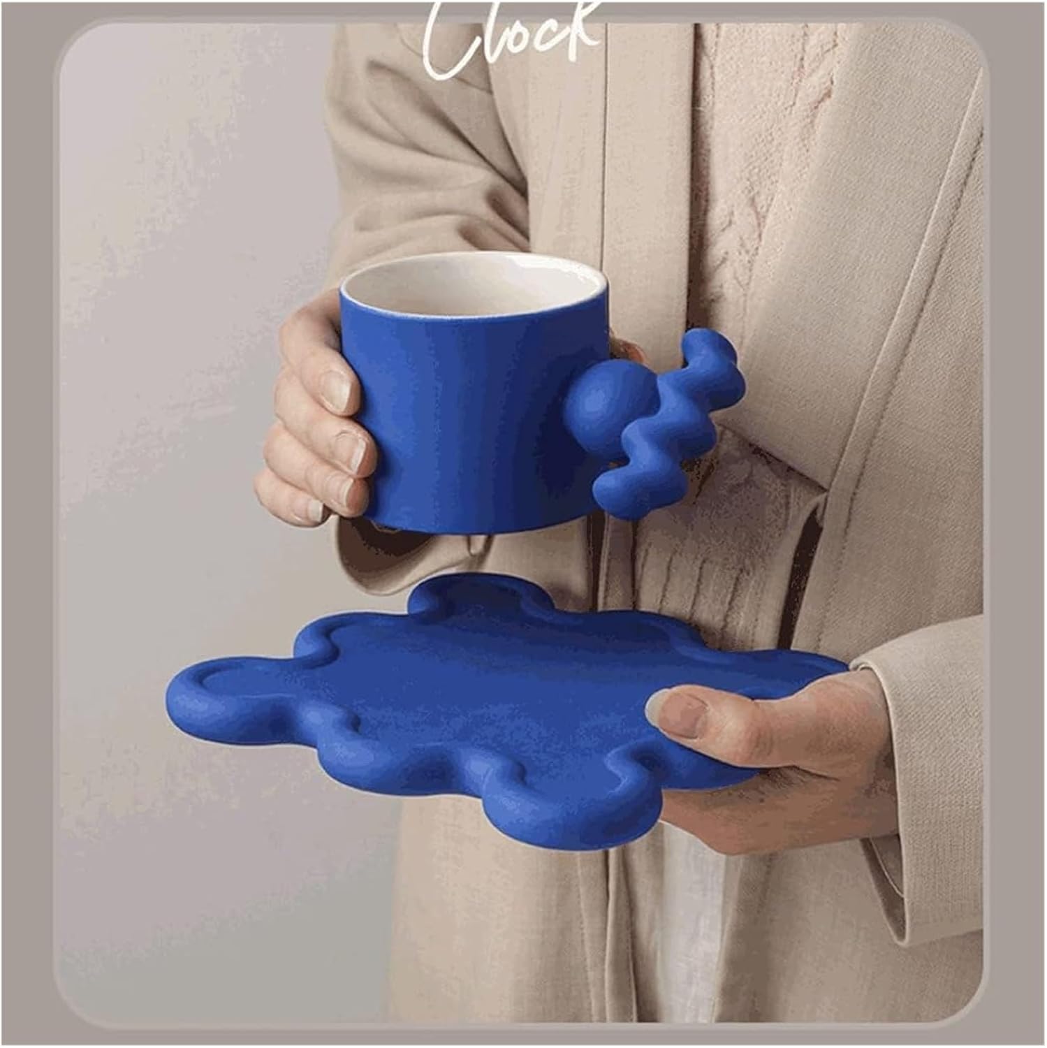 Taza creativa de cerámica taza de café y platillo, 7.1 fl oz, taza estética reutilizable de cerámica esmerilada para bebidas fríascalientes, 5