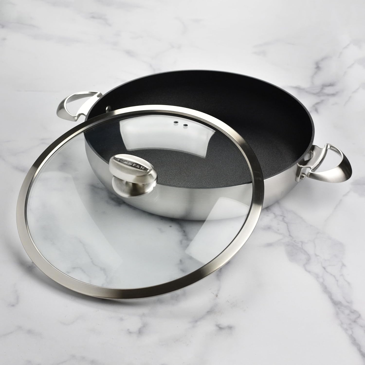 Scanpan CX+ 12.5″ Braiser  5.5 cuartos de galón  Stratanium Plus sartén antiadherente para chef  5 capas de acero inoxidable