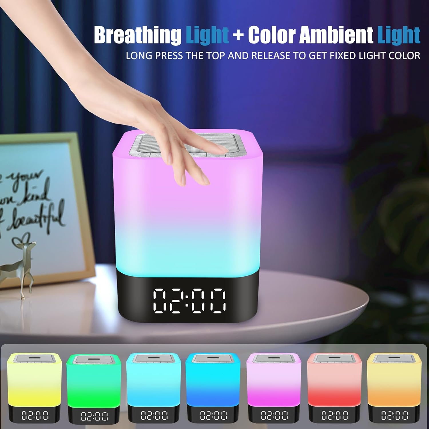 Bedside Lamp with Bluetooth Speaker, Night Light for Bedroom, 1224H Digital Calendar Alarm Clock, Touch Control, TF and SD Card MP3 Music Player,