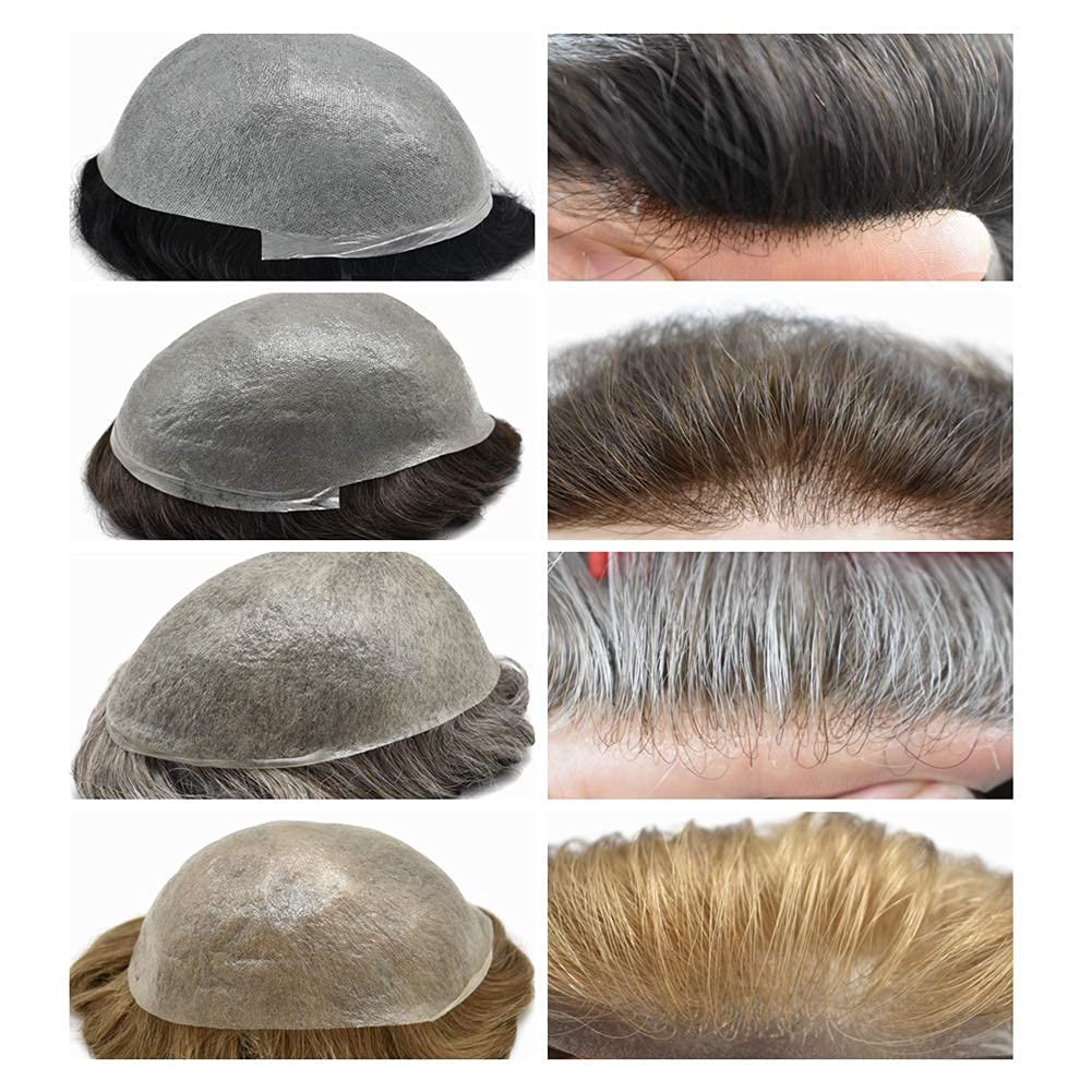 Healthlif Tupé para hombre de piel fina de 0.002 in para hombres, con bucle en V, unidad de cabello humano virgen Remy europeo, sistema de reemplazo