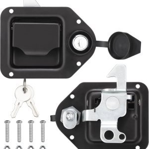 Reemplazo de cerradura de caja de herramientas para camión, pestillo de paleta negro, mango de acero inoxidable, cerradura de montaje empotrado Reemplazo de cerradura de caja de herramientas para camión, pestillo de paleta negro, mango de acero inoxidable, cerradura de montaje empotrado