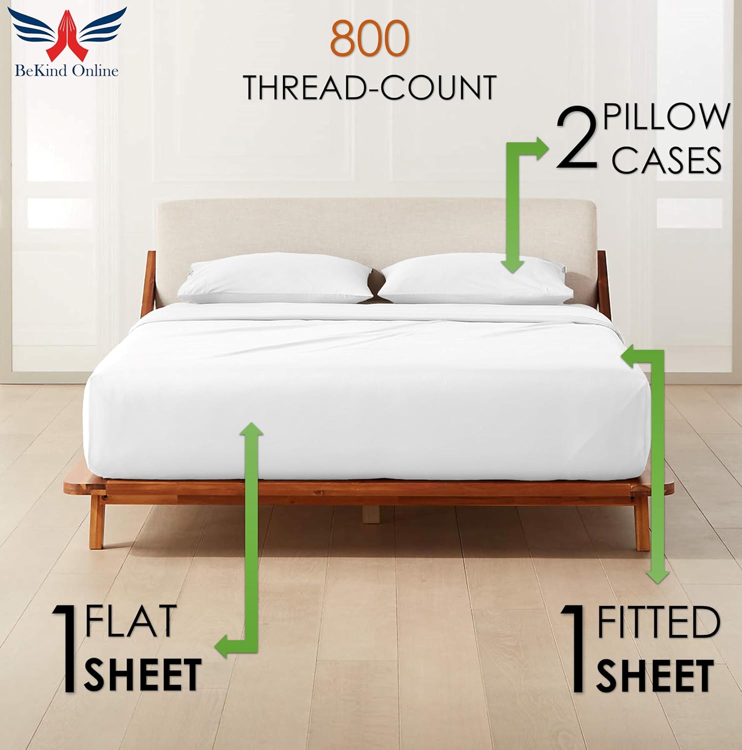 Sábanas Queen de 100 % algodón orgánico de fibra larga de 800 hilos de algodón de fibra larga de 800 hilos, tamaño Queen blanco, 4 piezas para cama,