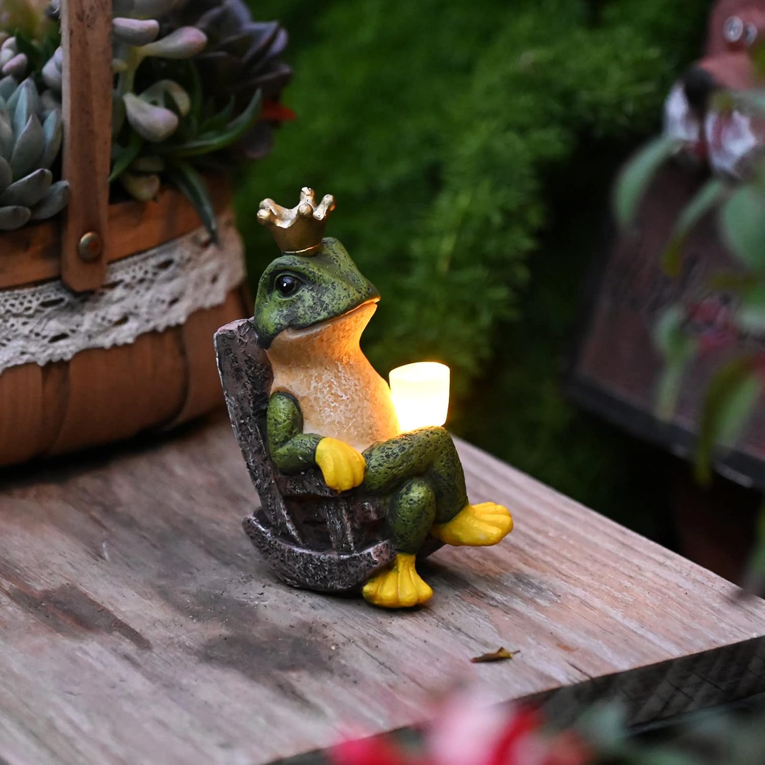 Estatua de jardín de rana en miniatura con luz solar, decoración del hogar, accesorios de jardín de hadas, decoración de rana para patio, balcón,