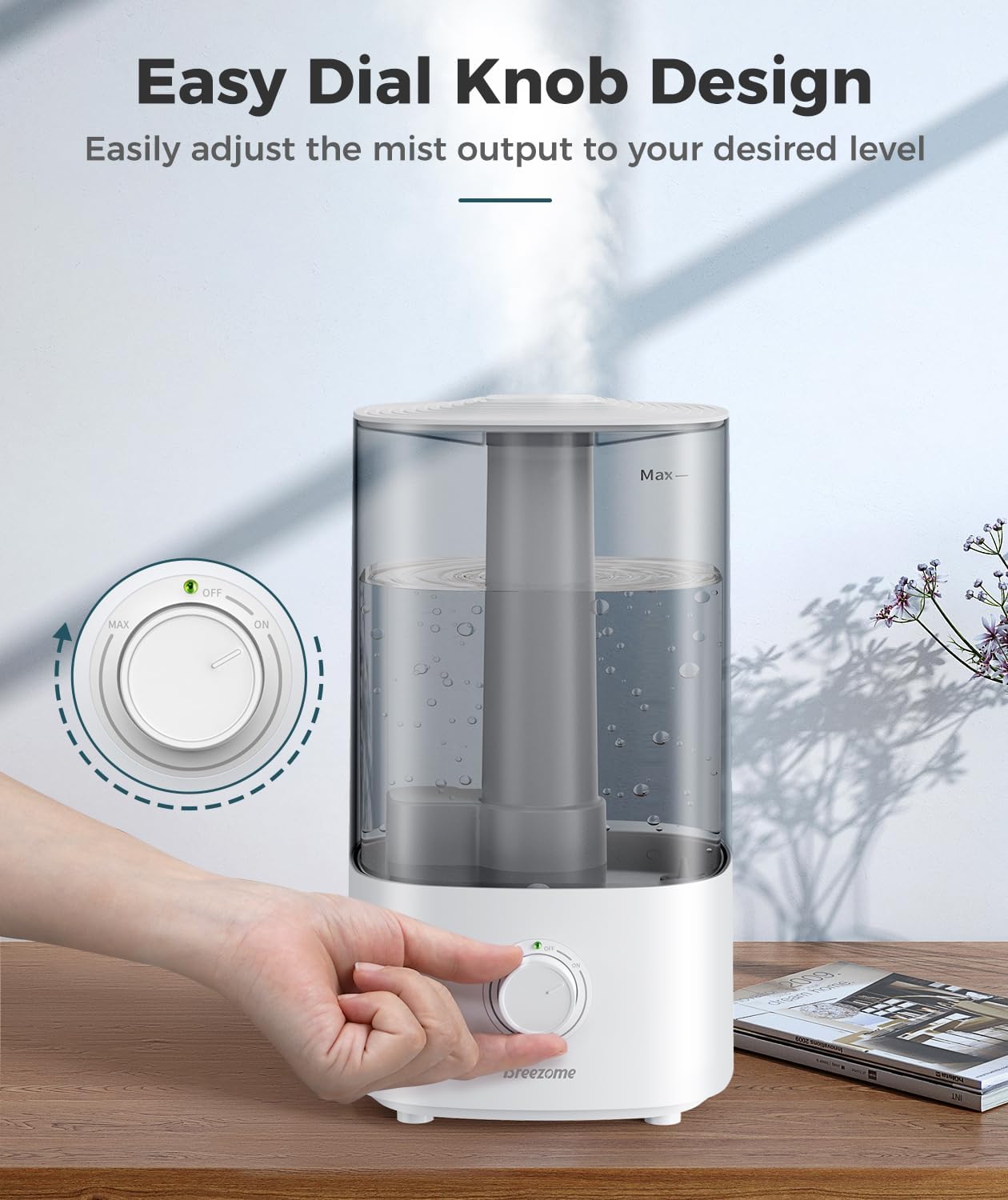 BREEZOME Humidificadores de 4 litros para dormitorio, humidificadores ultrasónicos de niebla fría de llenado superior para bebé, plantas, guardería,