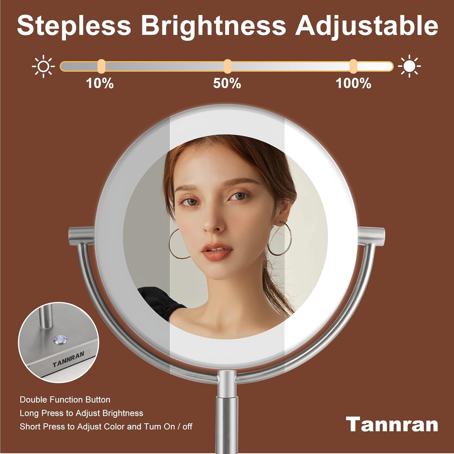 TANNRAN Espejo de maquillaje iluminado con aumento, espejo de tocador LED, espejo de aumento 1X7X, espejo de doble cara. Viene con caja de lápiz