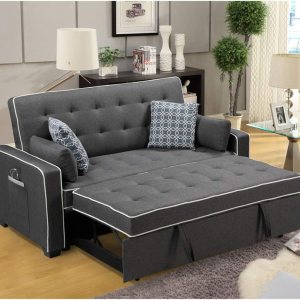 Lilola Home Cody – Sofá cama de tela con 2 puertos de carga USB y 4 almohadas decorativas, color gris Lilola Home Cody – Sofá cama de tela con 2 puertos de carga USB y 4 almohadas decorativas, color gris