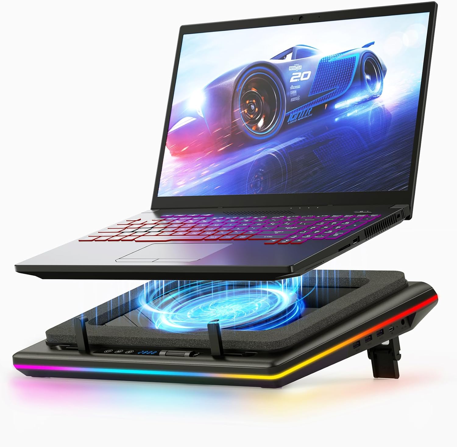 llano Almohadilla de refrigeración RGB para laptop con potente turbofán, radiador enfriador para laptop para juegos con velocidad infinitamente