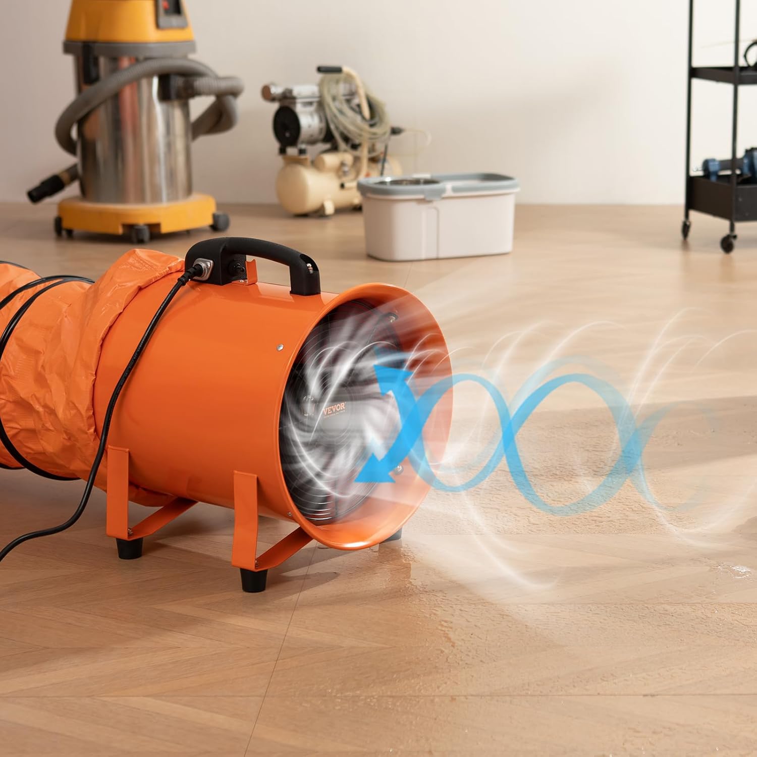 VEVOR Ventilador portátil de utilidad, ventilador axial de cilindro resistente de 8 pulgadas, 195 W, 1070 CFM, con manguera de conducto de 16.4