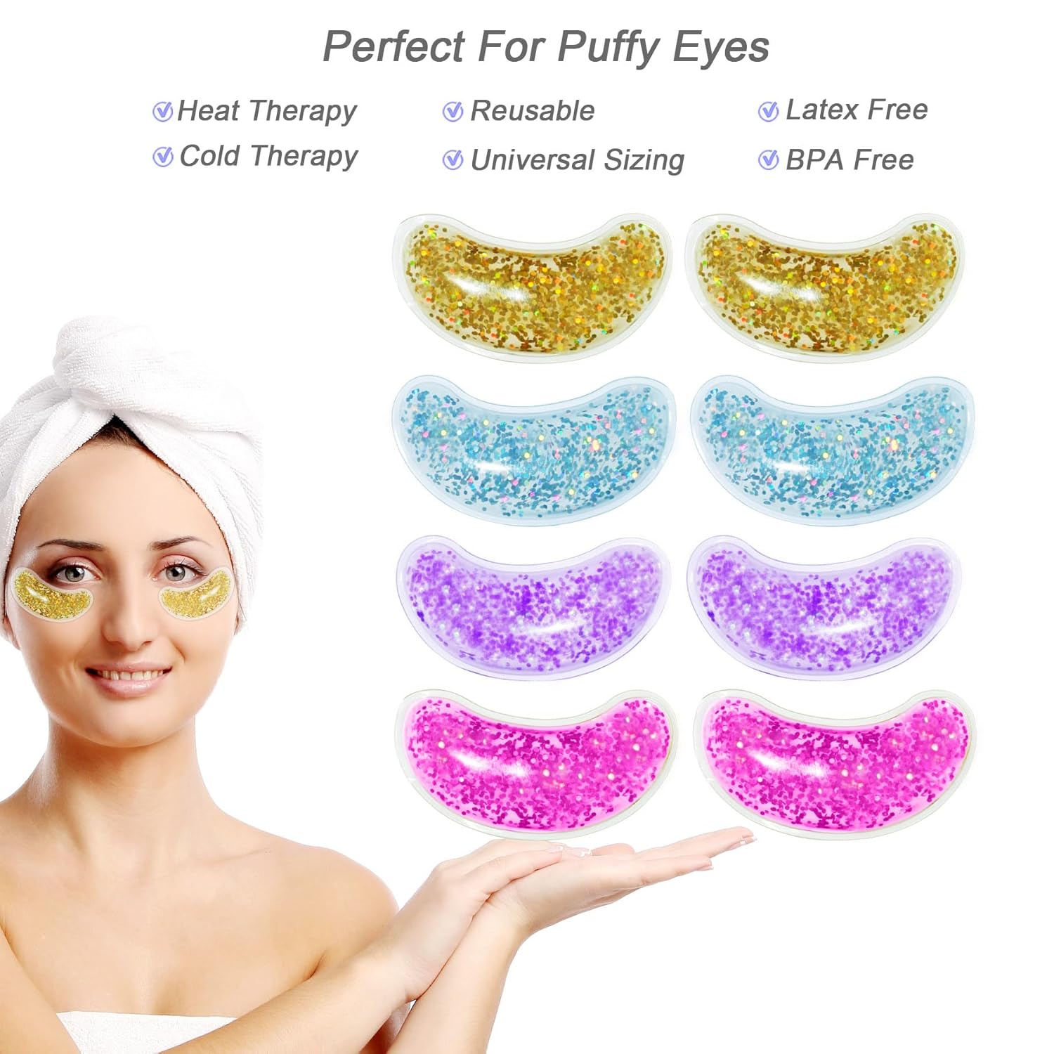 Under Eye Patches for Puffy Eyes, 24K Gold Collagen Eye Mask, Hot Cold Treatment Cooling Gel Eye Pads for Wrinkles Dark Circles Puffiness Eye Bags