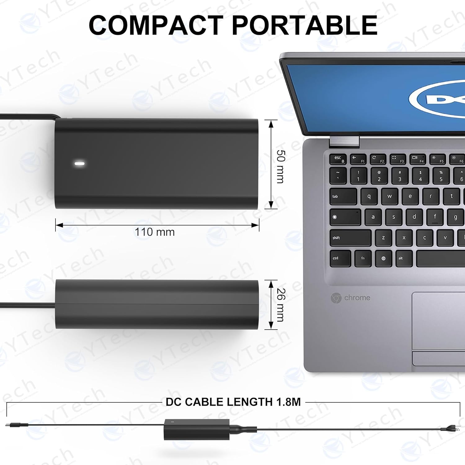 Cargador para portátil USB C resistente y delgado de 65 W compatible con Dell XPS 12 13, Chromebook 11 14, Latitude 3000 5000 Series, Dell Laptop