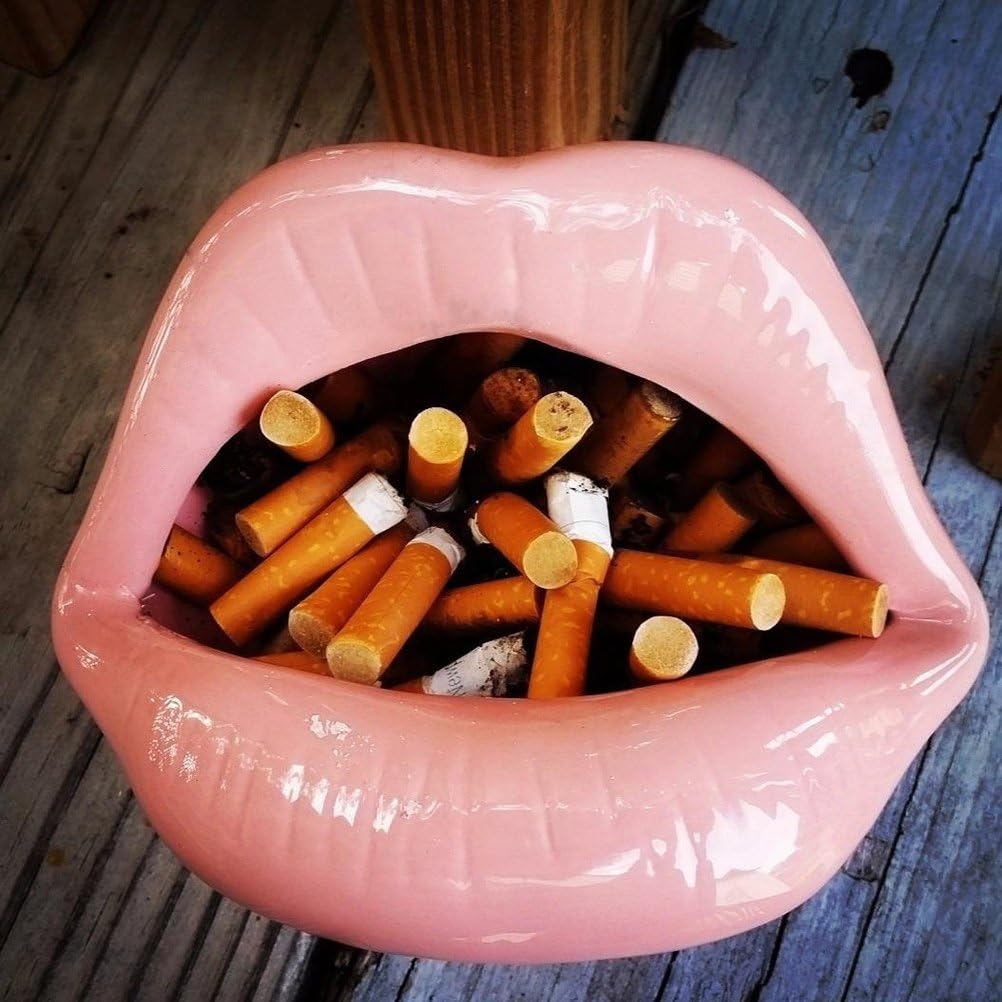 WINOMO Bandeja de ceniza de cerámica boca labio novedad cigarrillo cenicero titular para el hogar (rosa)