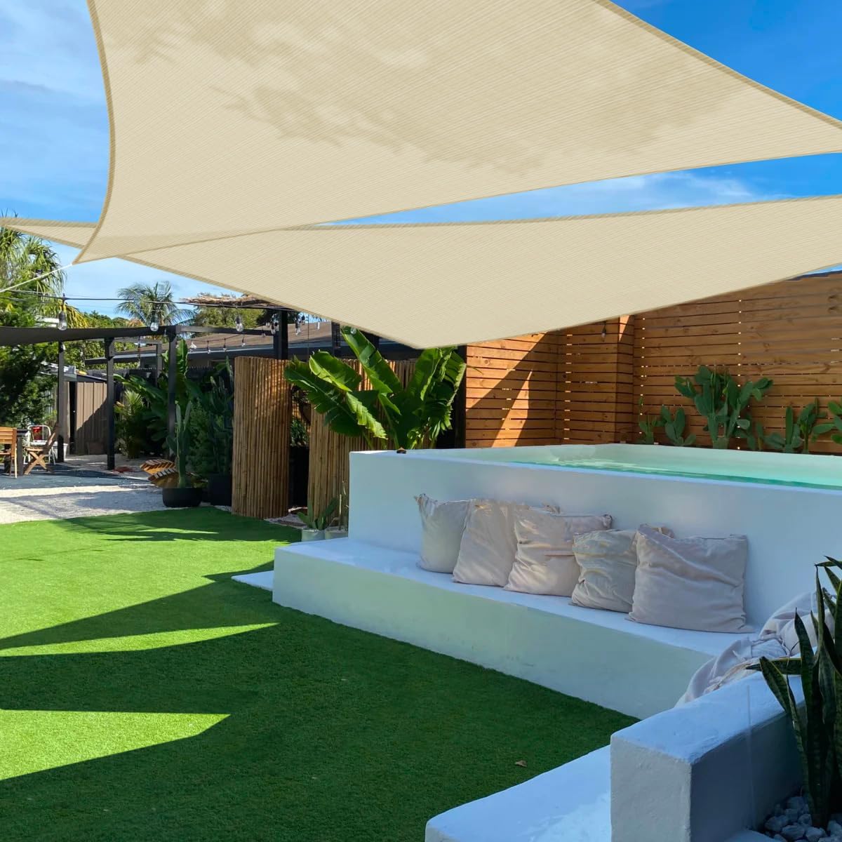TANG Toldo parasol triangular permeable de 12 x 12 x 17 pies, con bloqueo UV, para patio, al aire libre, pérgola, porche, terraza, jardín, cochera,