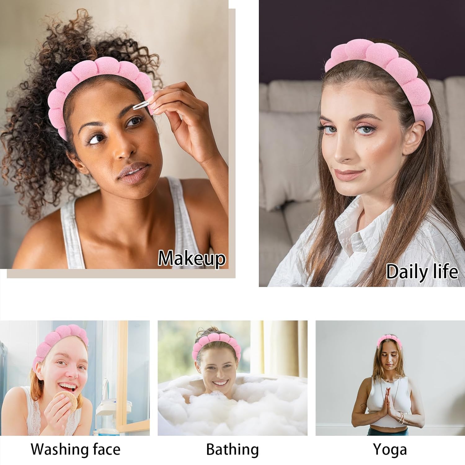 WHAVEL Paquete de 3 diademas de spa para el cuidado de la piel, diadema de maquillaje, diadema de esponja de tela de rizo, diadema de lavado facial,