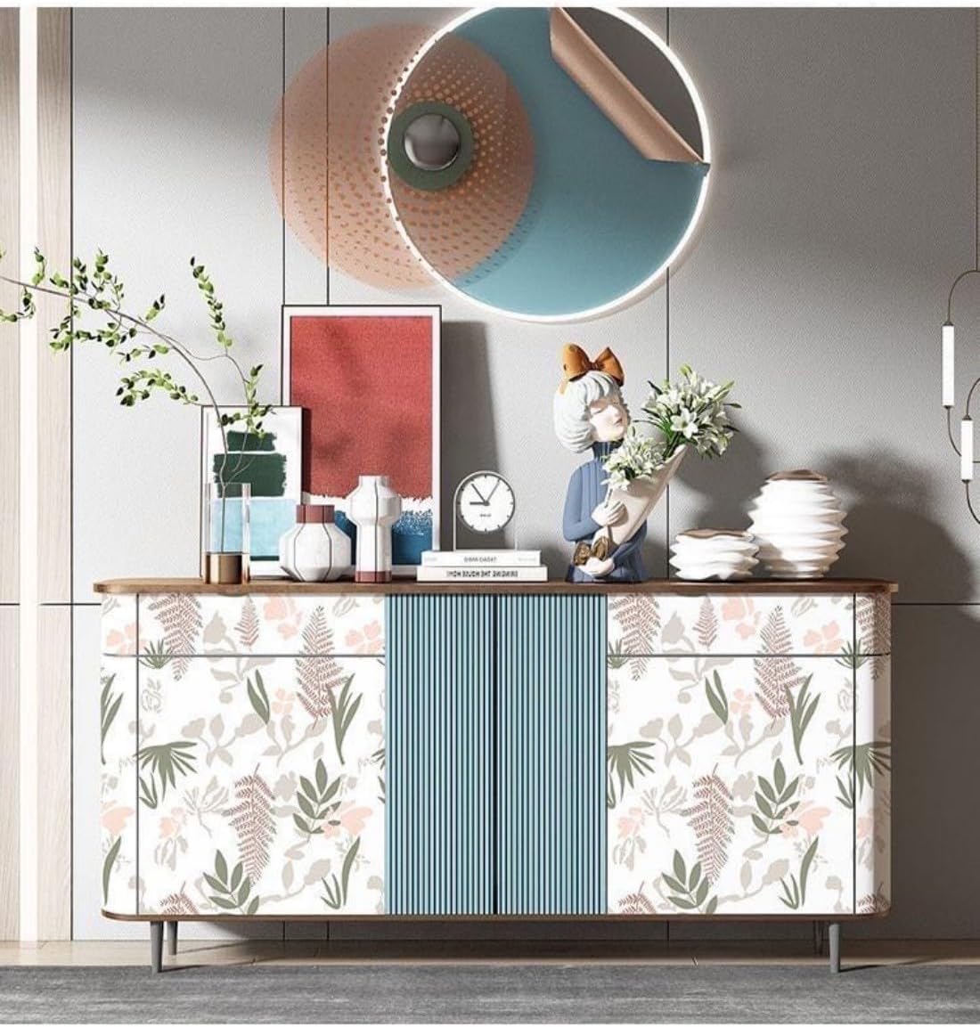Revestimiento de cajón con diseño floral rosa para despegar y pegar, papel tapiz autoadhesivo de vinilo extraíble, decorativo, para estantes,