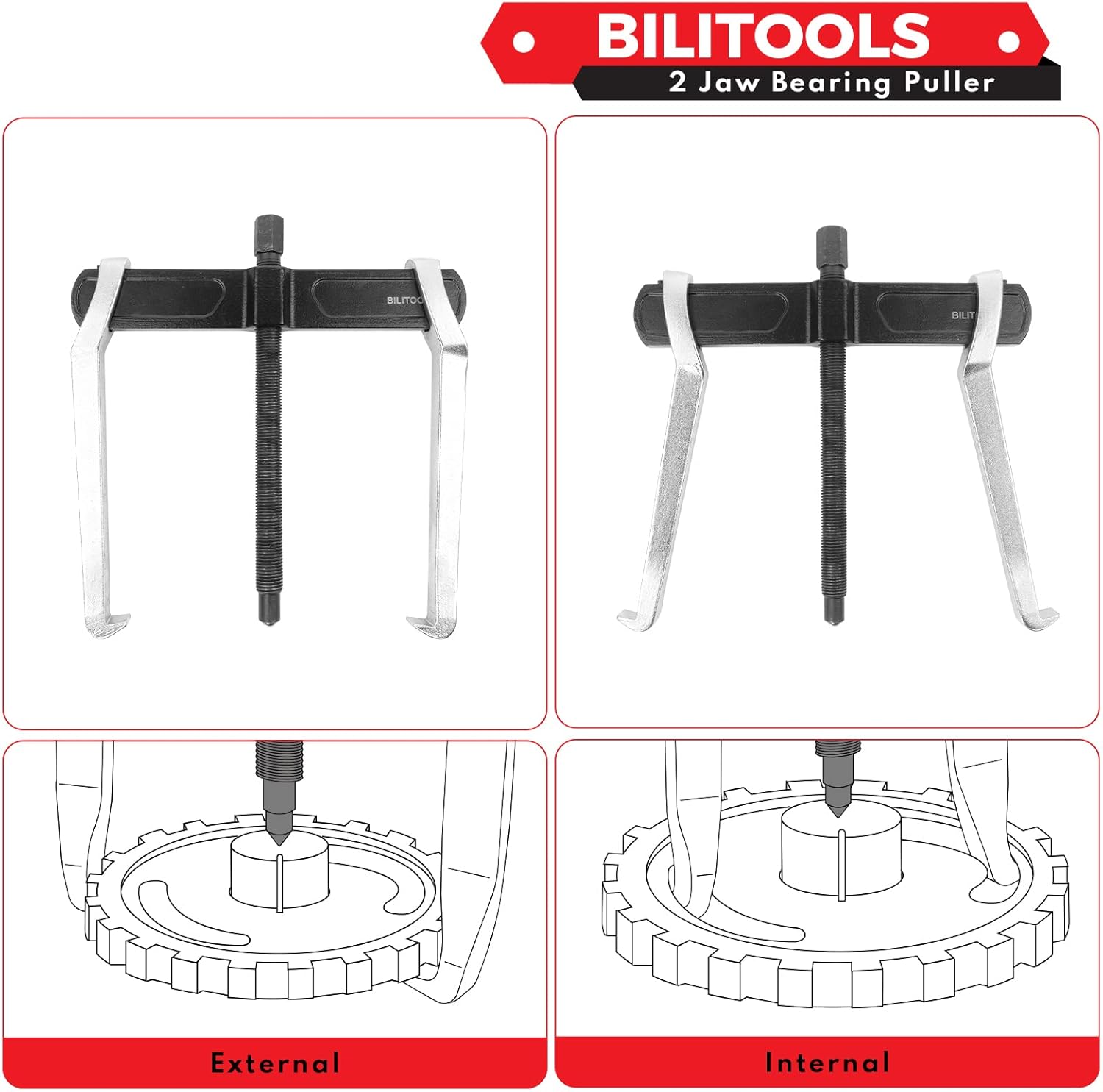 BILITOOLS Extractor de engranajes de 2 mordazas de 8 pulgadas, externo interno para la extracción de poleas volantes rodamientos y engranajes