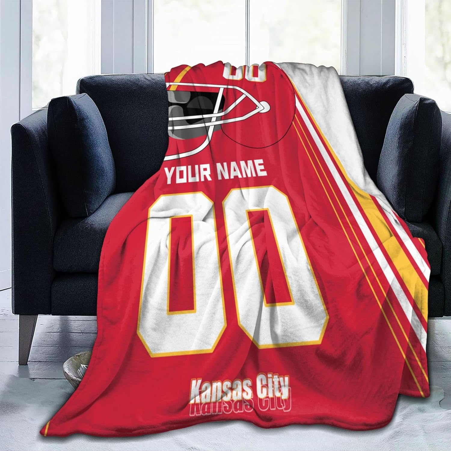 Manta personalizada de Kansas City, manta de franela personalizada del color del equipo deportivo con nombre y número de fanáticos, regalo para
