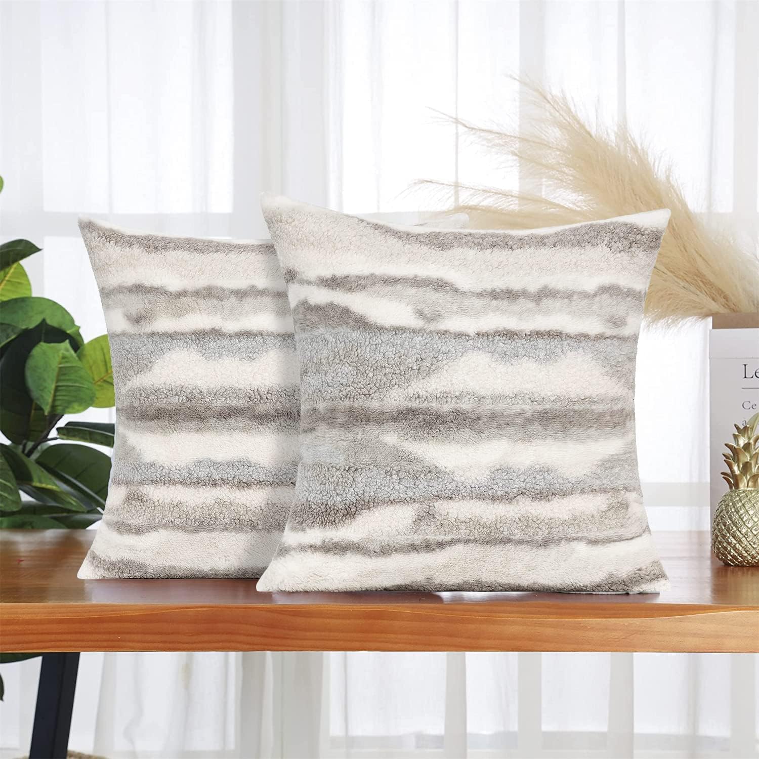 Joizomou Juego de 2 fundas de almohada esponjosas de 16 x 16 pulgadas, juego de 2 almohadas decorativas suaves cuadradas para sofá, fundas de