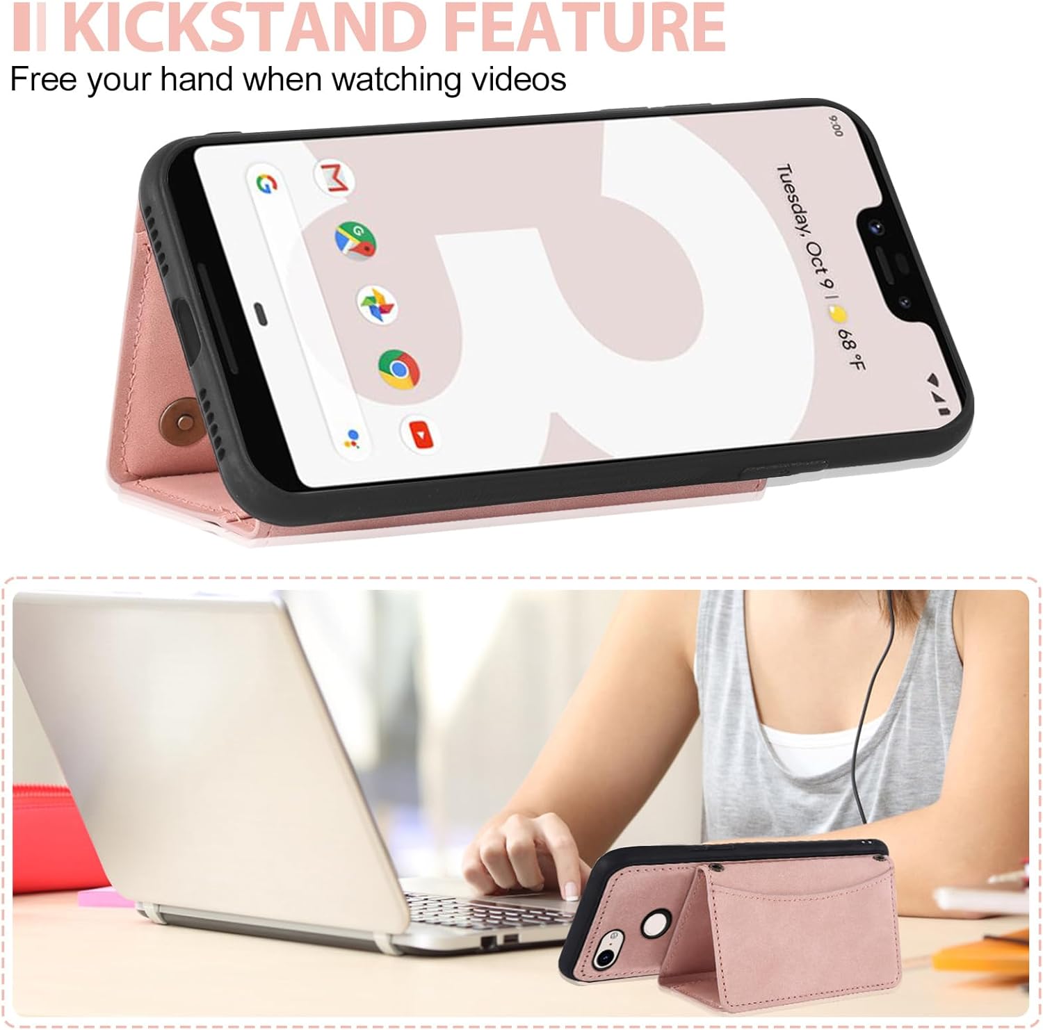 Asuwish Funda de teléfono para Google Pixel 3 XL con protector de pantalla de vidrio templado y soporte de tarjeta de crédito de piel sintética,