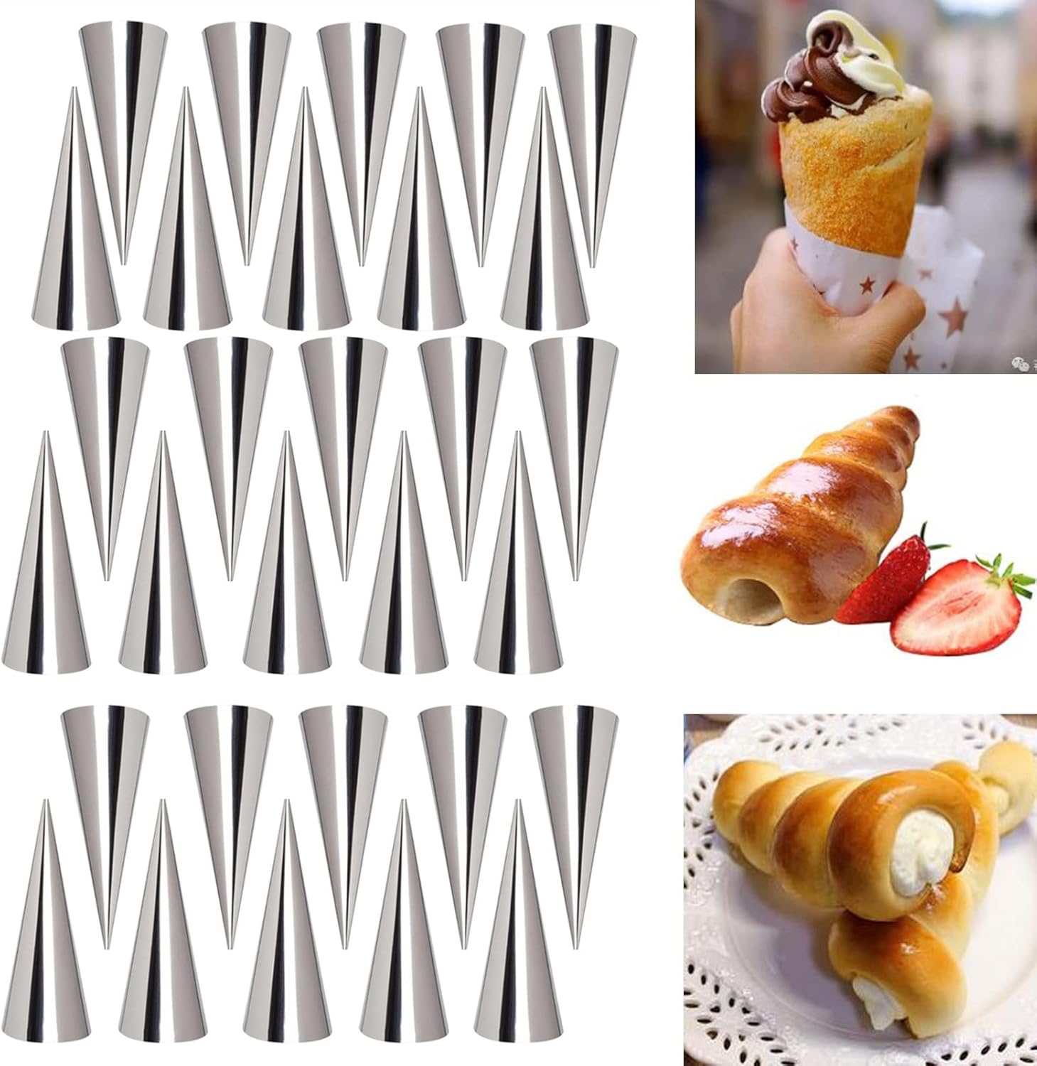 Joyeee Paquete de 30 moldes antiadherentes para cuernos de crema, molde grande de acero inoxidable de 5 pulgadas para cocinar bricolaje pastelería