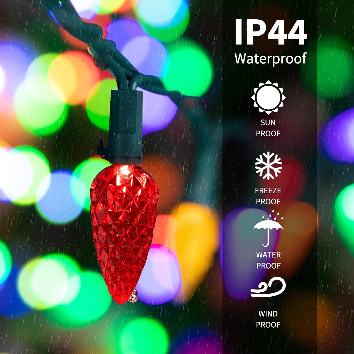 C6 – Guirnalda de luces LED de Navidad, paquete de 2 tiras de luces de fresa de 20 pies con 60 luces LED con temporizador y 8 modos de luz para