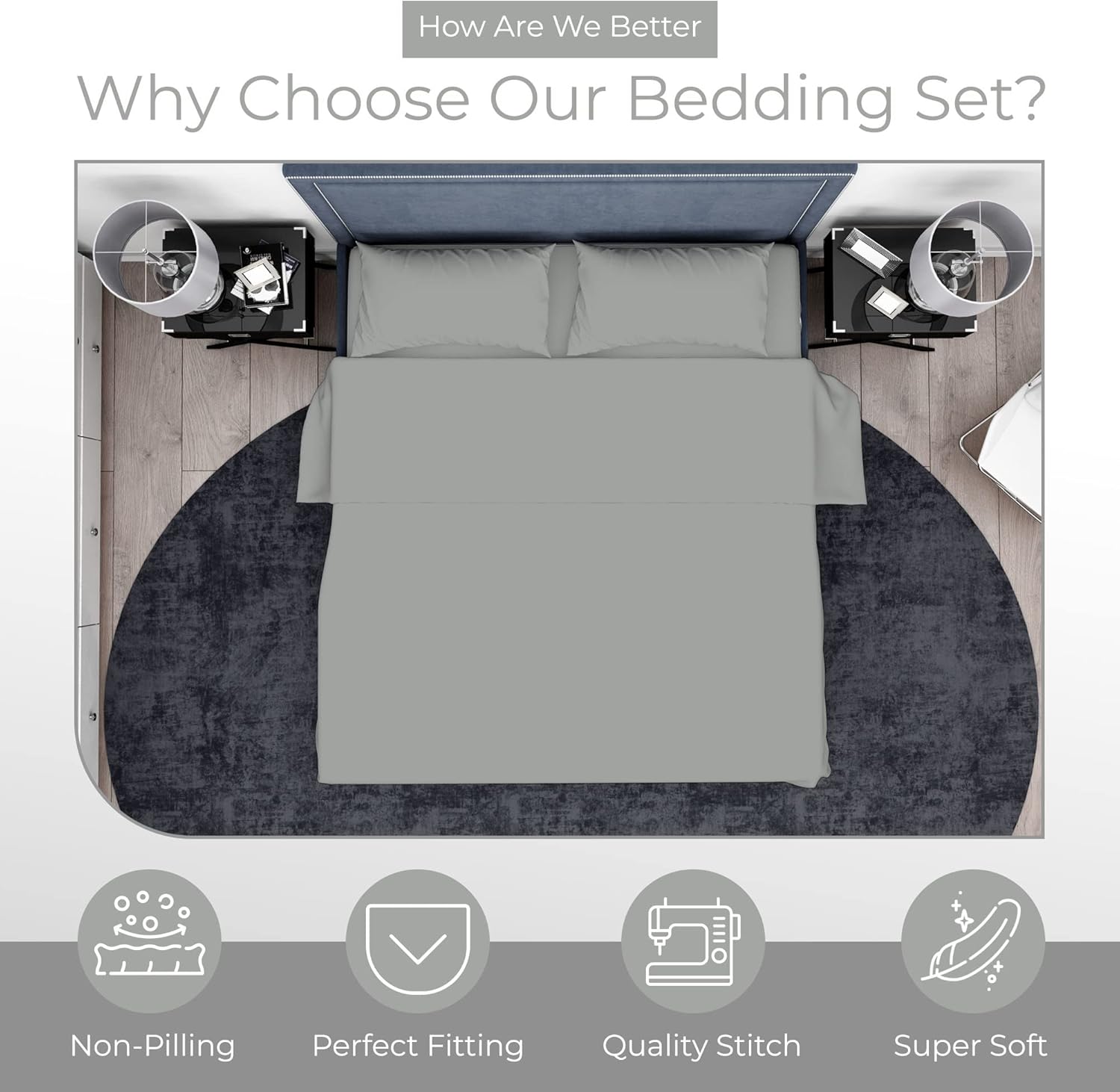 Juego de sábanas tamaño matrimonial, sábanas y fundas de almohada de lujo, juegos de ropa de cama de microfibra extra suave con bolsillo profundo de