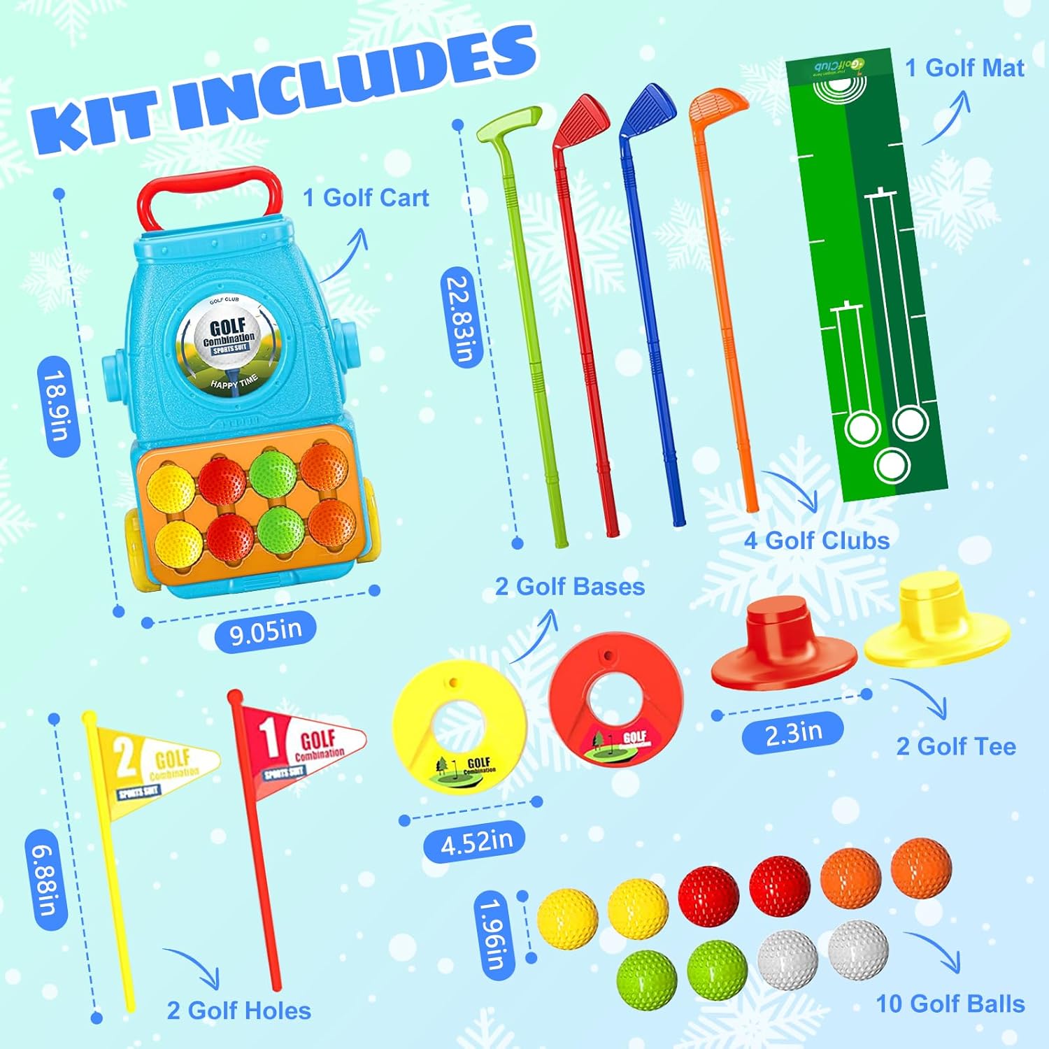 Mililier Juego de golf para niños pequeños, juego de golf para niños con 10 pelotas de golf, 1 tapete de putt, 4 palos de golf para niños pequeños y