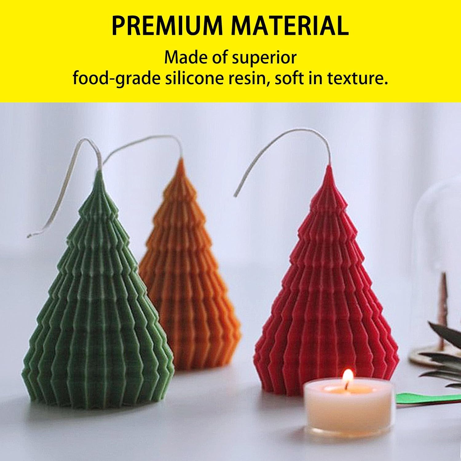 VUTEHO Moldes grandes para velas de árbol de Navidad, moldes de vela con forma de árbol de Navidad de origami, moldes de vela de Navidad 3D para