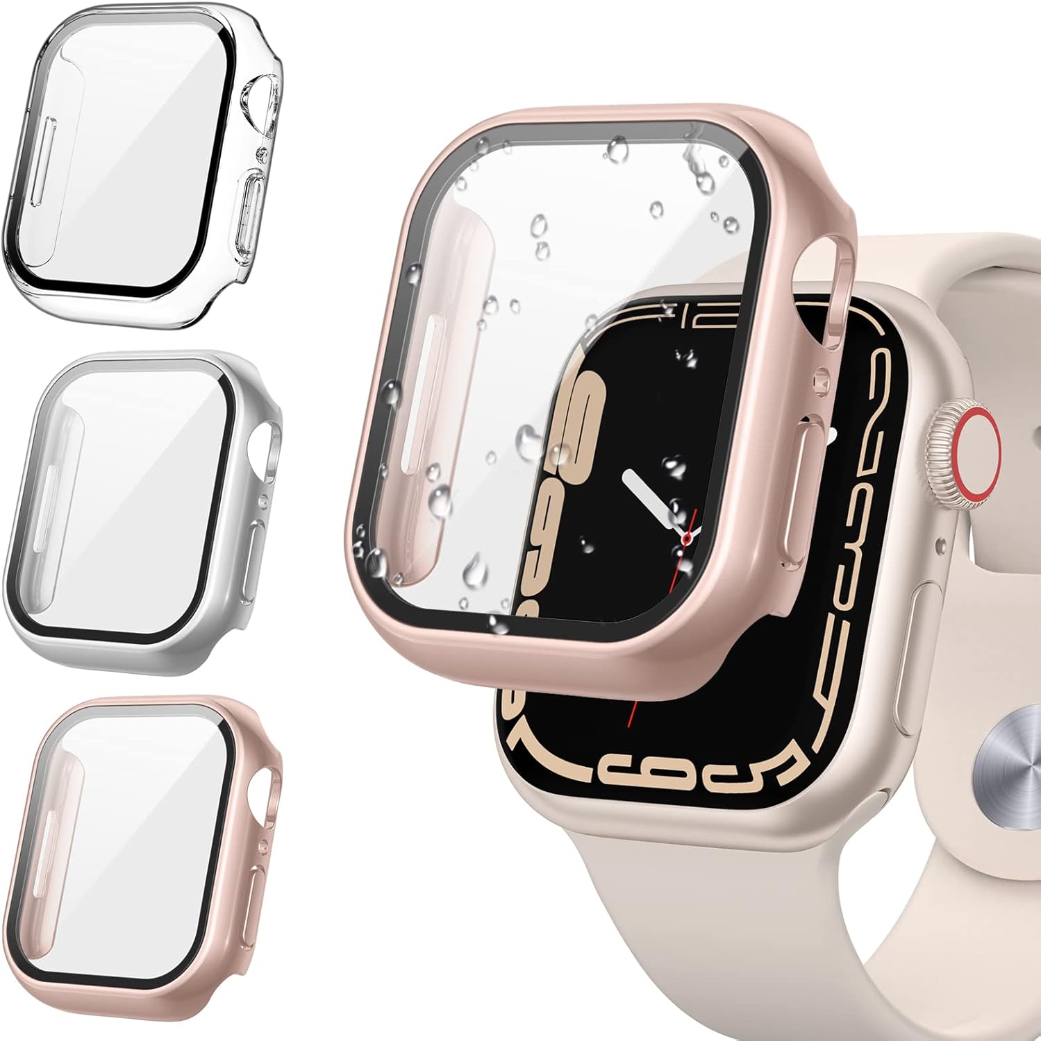 Tensea Paquete de 3 fundas protectoras de pantalla para Apple Watch Series 9, 8, 7, de 1.772 pulgadas, cubierta protectora para iWatch, película de