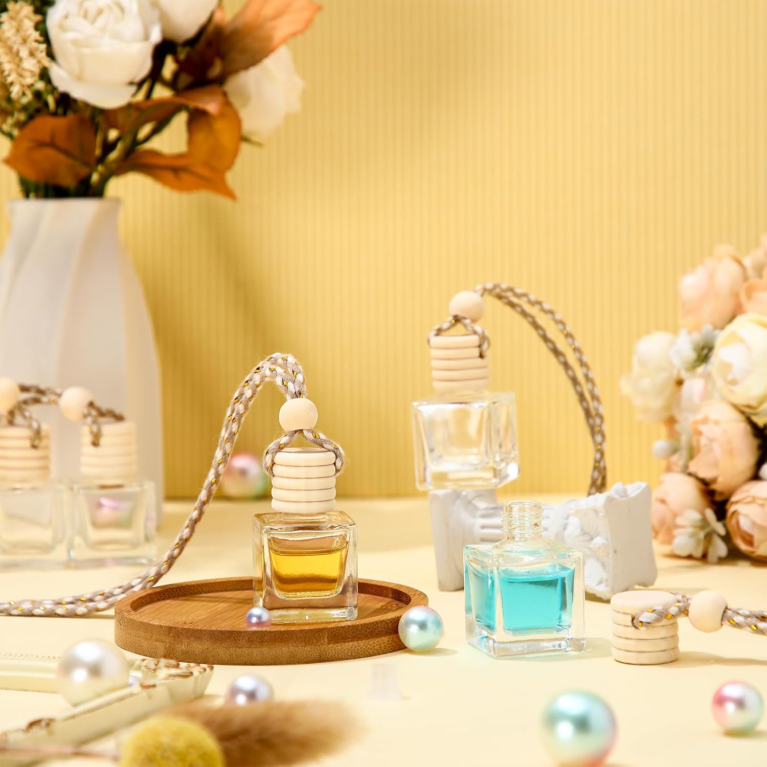 BBTO 200 botellas difusoras colgantes para automóvil, botellas de perfume de vidrio transparente vacías a granel, ambientador, colgante para aceites