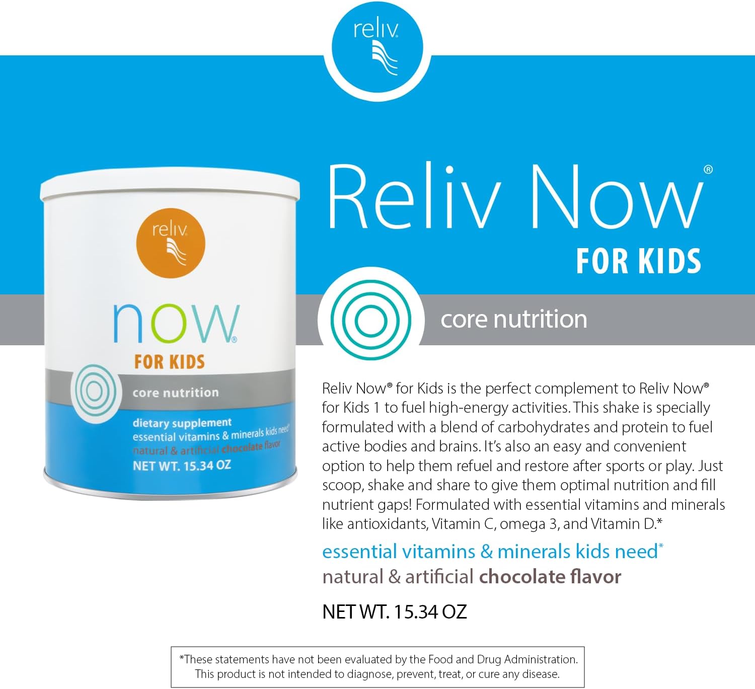 RELIV Ahora para niños – Batido nutricional que da a los niños energía duradera. Incluye vitaminas y minerales esenciales con una mezcla de