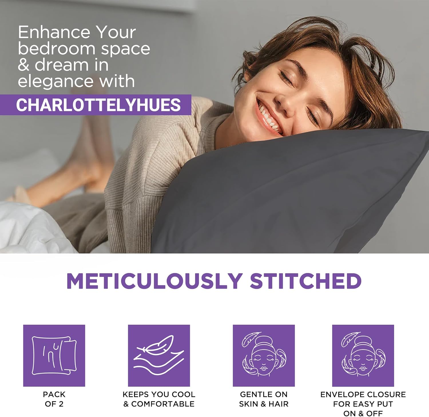 CharlottelyHues 1000 Thread Count Pillow Cases 2 Piece – 100% Egyptian Cotton Luxurious Hotel Quality Long Staple Cooling & Breathable, Soft & Silky
