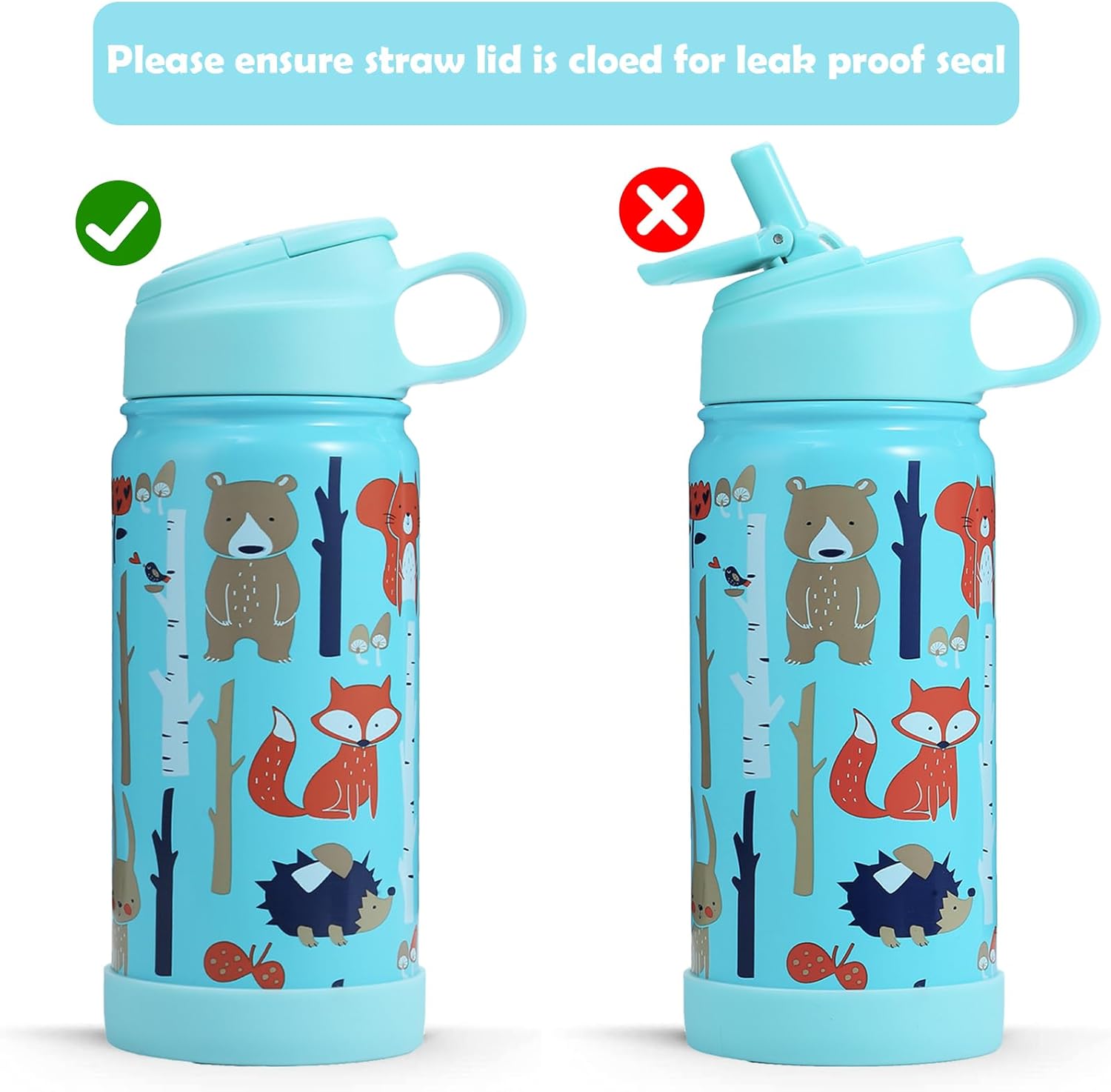 Botella de agua para niños con tapa de popote a prueba de fugas, sin polvo, botellas de agua de 14 onzas para niños con bota, botella de agua de