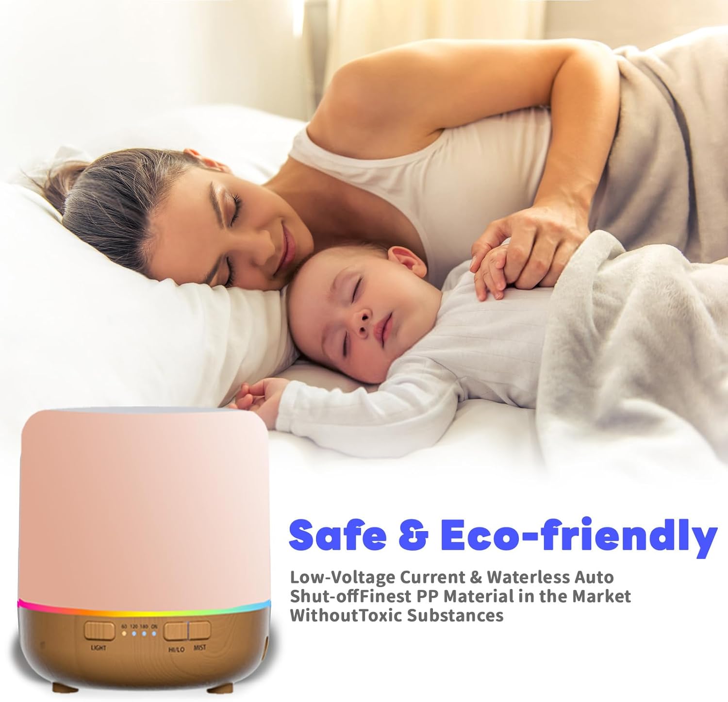 Difusores pequeños de 6.8 fl oz, difusor de aceite esencial colorido con modo de niebla ajustable, difusor de aroma de apagado automático para