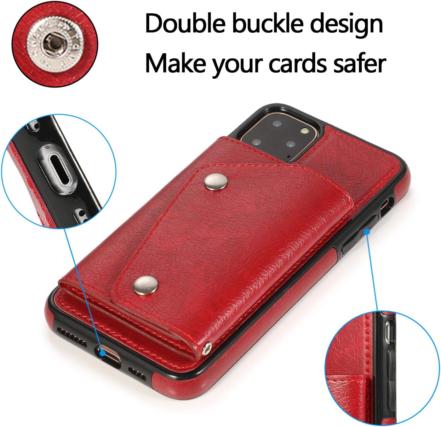 LUVI Funda con tarjetero para iPhone 11 Pro con correa para el cuello, cadena cruzada, correa de muñeca, funda protectora con ranura para tarjeta de