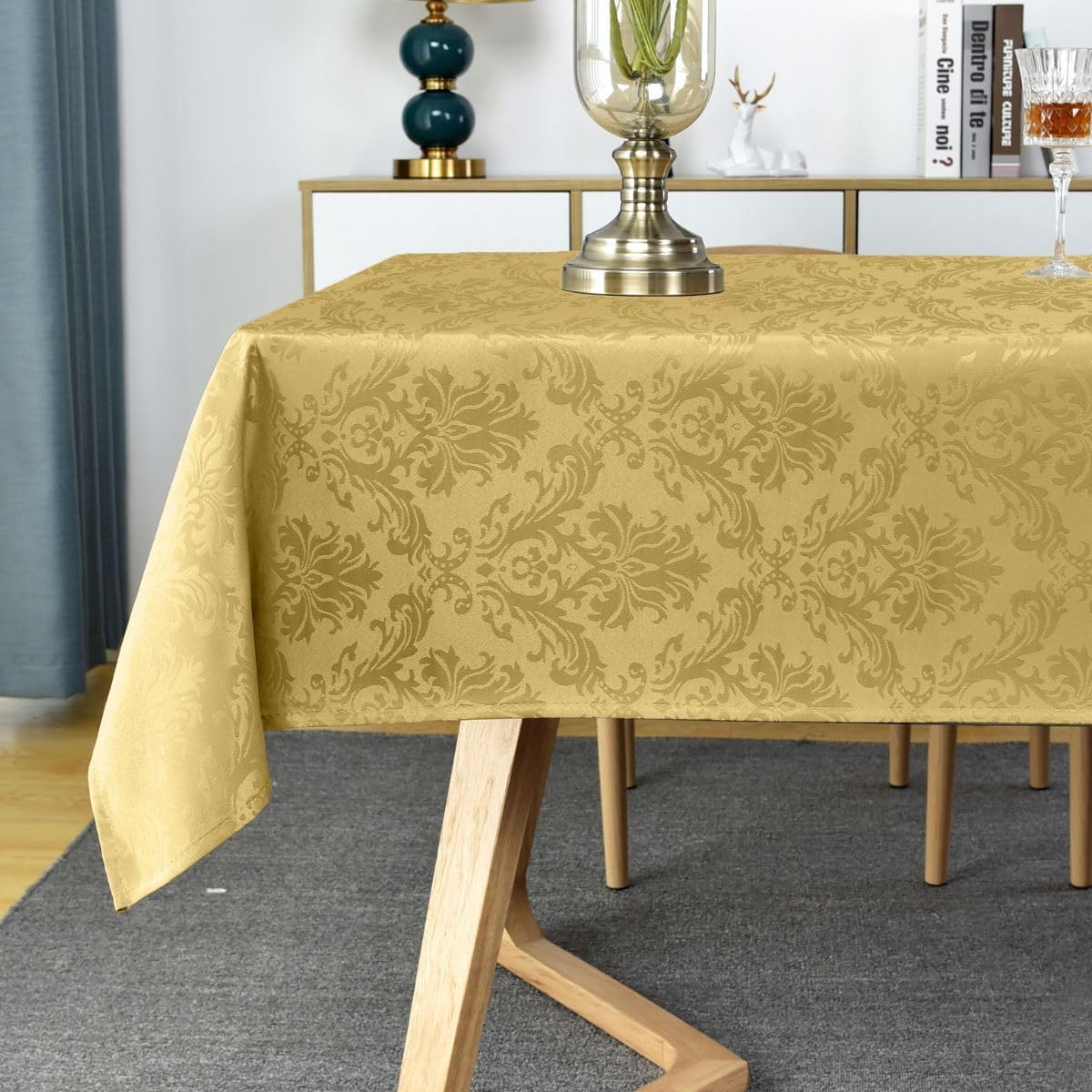SASTYBALE Mantel rectangular de jacquard de 52 x 70 pulgadas, a prueba de derrames, resistente a las arrugas, mantel de damasco oblongo, poliéster