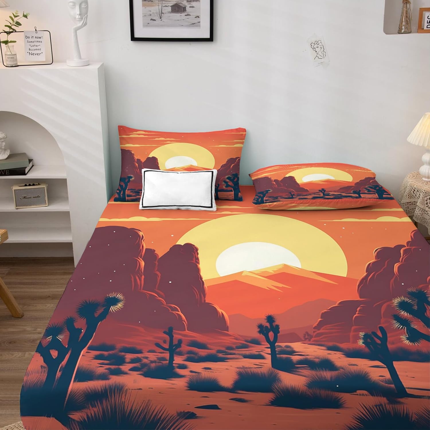 Juego de sábanas de 4 piezas con diseño de árbol de Joshua, sábanas y fundas de almohada estampadas de microfibra suave con bolsillo profundo,