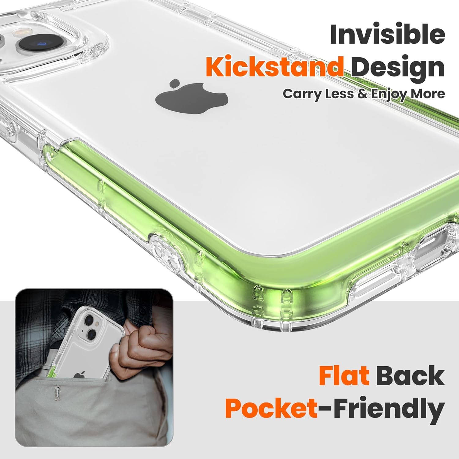 ZCDAYE Diseñada para iPhone 1314, funda transparente con soporte compatible con carga inalámbrica de TPU parachoques invisible soporte suave delgado