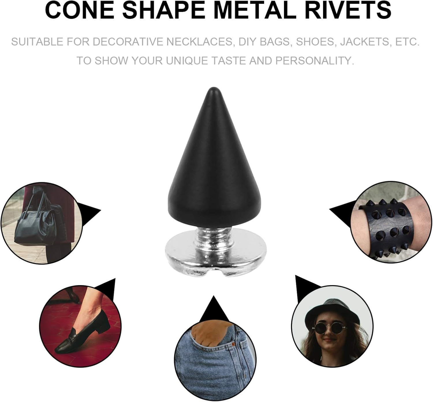 Healifty 20 remaches con forma de cono de cobre, estilo punk, remaches traseros de rosca, accesorios para manualidades, accesorios de cono para