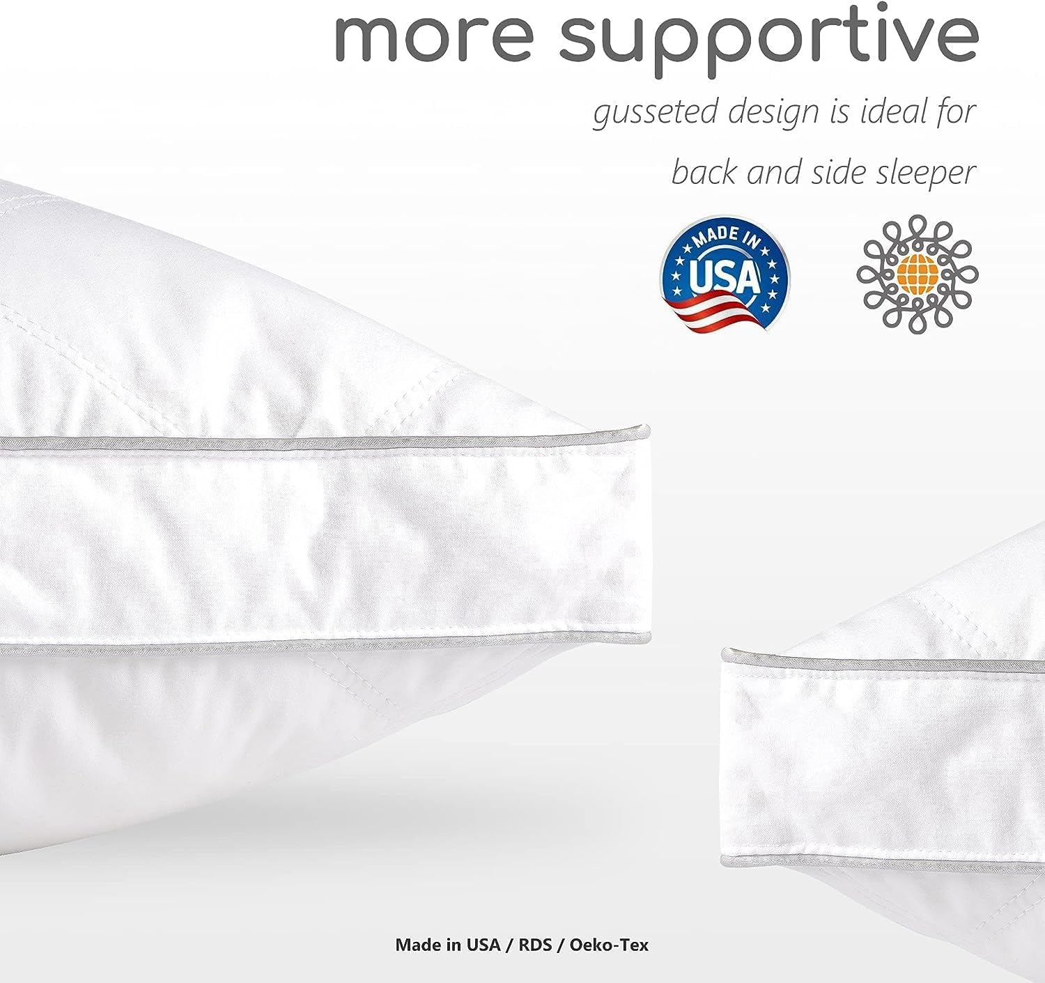Dreamhood Juego de 2 almohadas de plumón de ganso de lujo, tamaño King, hechas en Estados Unidos, almohadas de cama con refuerzo suave para dormir