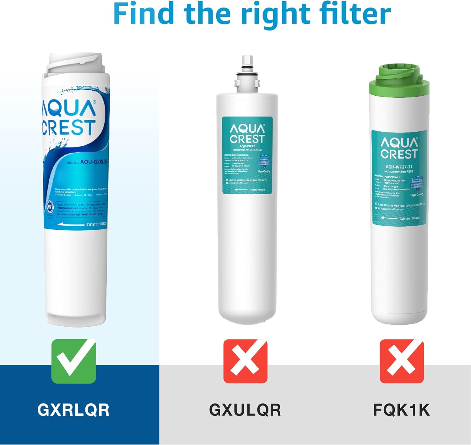 AQUACREST GXRLQR – Filtro de agua en línea para debajo del fregadero, certificado NSF 42, reduce el cloro, el sabor y el olor, repuesto para filtro